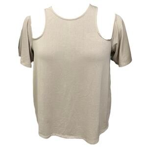 BCBGMaxAzria Kelsey Beige Cold Shoulder Relaxed Blouse Small